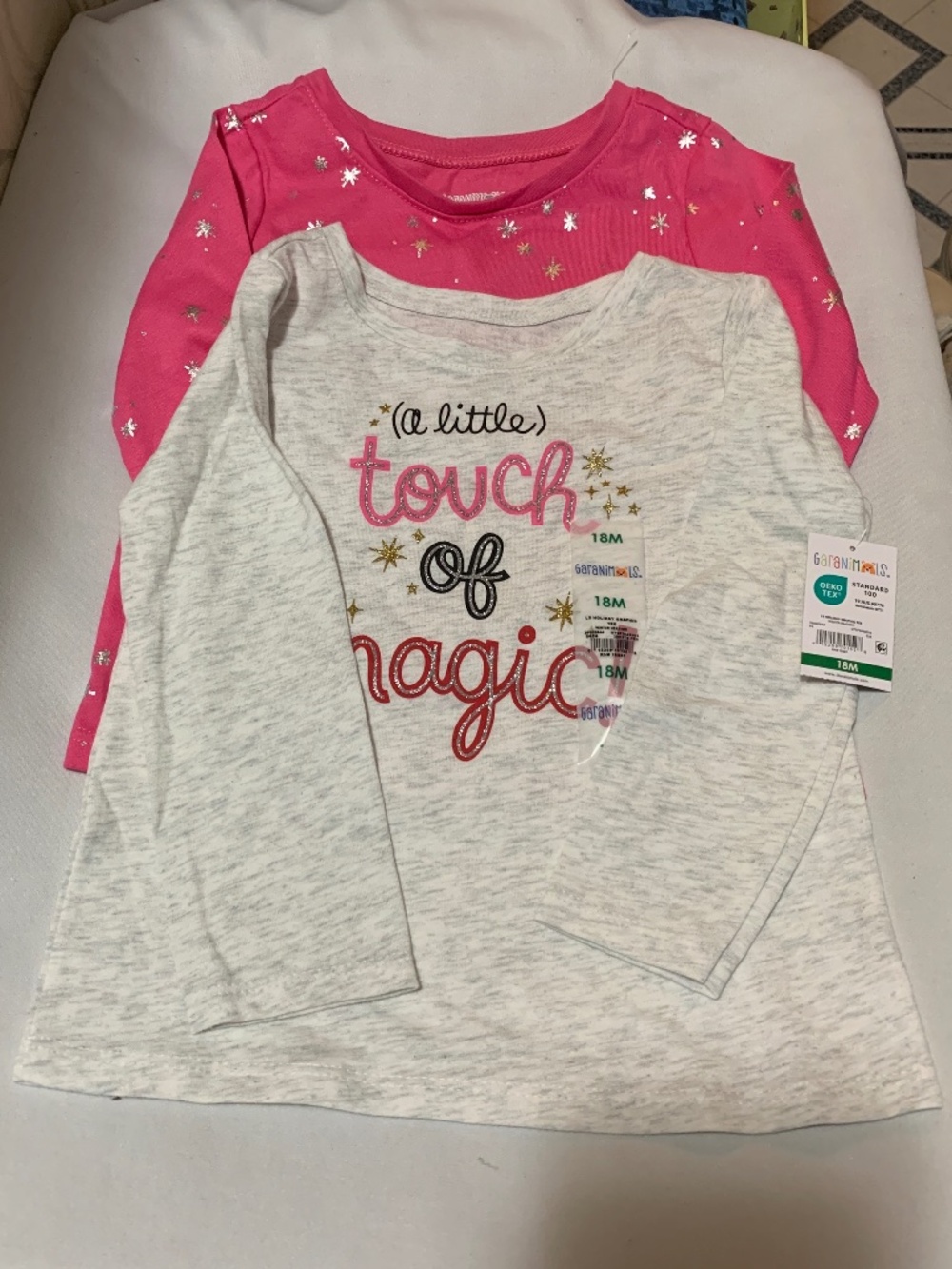 Two (2) Garanimals Girls 18 Month Tops - 1 Pink w Stars & 1 Touch of Magic - NEW